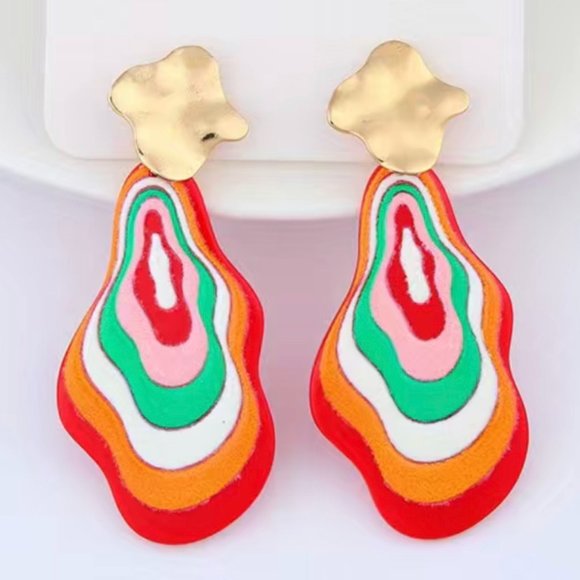 "Let's Dance Baby" Retro Gold Multicolor Drop Earrings - Picture 1 of 3